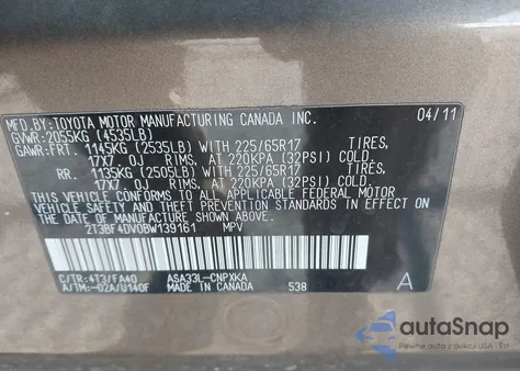 2011 Toyota Rav4 from USA, damaged, VIN 2T3BF4DV0BW139161